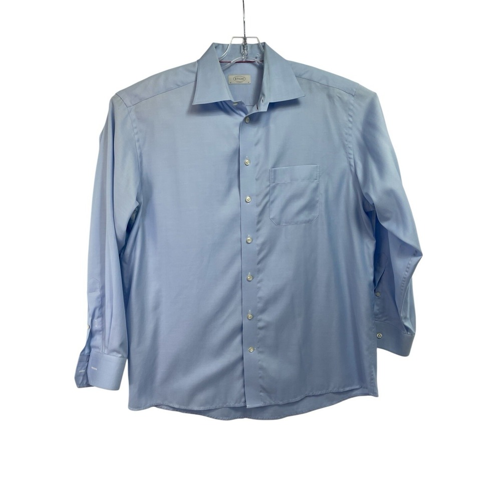 ETON Classic Mens Sz 17-43 Blue Button Up Dress Shirt (H29) EUC